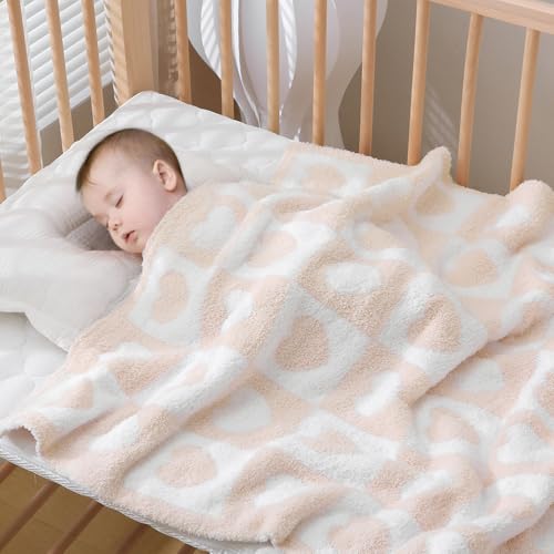 Image of BOBOYOYO Plush Baby Blankets for Newborn Girls Boys Heart Soft Fuzzy Warm Swaddle Receiving Blanket 30 x 40 Polyester Toddler Blanket for Crib Stroller Nursery