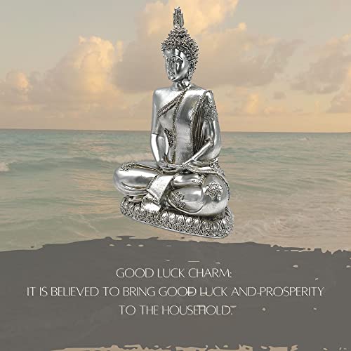 Bellaa 25778 Buddha Statue Moment Of Enlightenment Sculpture Tibet Meditating Blessing Praying Sitting Dhyana Mudra Yoga Figurine Thai Silver 8 Inch #TOP5