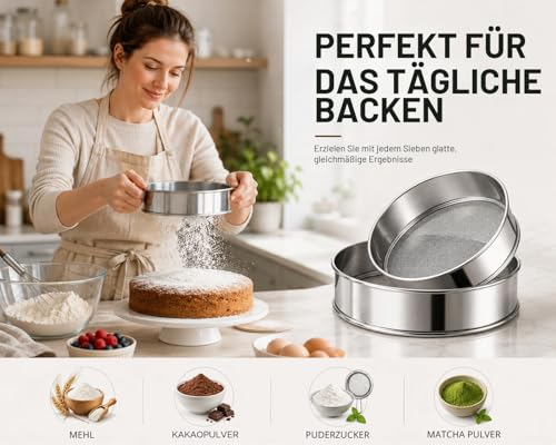 Foto von 2er Mehlsieb Set 20/15 cm, Edelstahl-Feinsieb, 150 Mesh