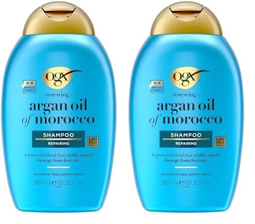 OGX Argan Oil of Morocco Shampoo (385 ml), regenerierendes Haarshampoo repariert Haarschäden sichtbar bereits nach der ersten Anwendung, Haarpflege Shampoo mit Arganöl für trockenes, geschädigtes Haar