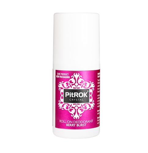 PitROK Crystal Natural Deodorant Berry Burst, 1x 50ml Roll On, Vegan, Cruelty Free, Sensitive Skin Deodorant, with Aloe Vera and Grapefruit Seed Extract. Made in the UK.