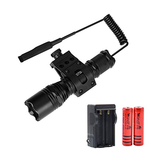 Tactical Flashlight LED Weapon Light with Picatinny Rail Mount for Outdoor Hunting Shooting, 1200 Lumens Waterproof Singe Mode Handheld LED Torch & Remote Pressure Switch, Rechargeable Batteries