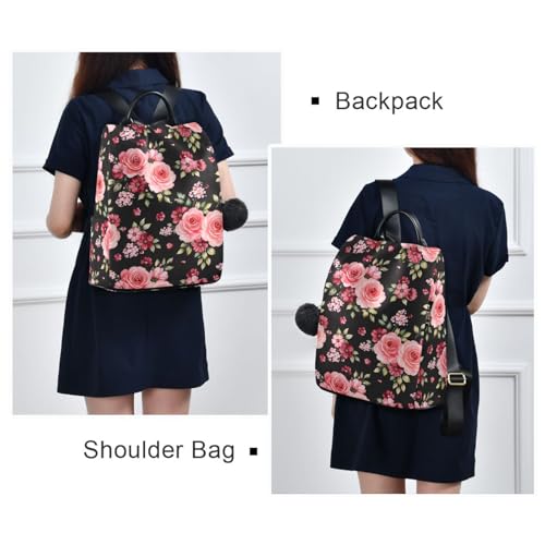 Image of ALAZA Rose Flowers Floral Black Backpack Purse for Women Anti Theft Fashion Back Pack Shoulder Bag
