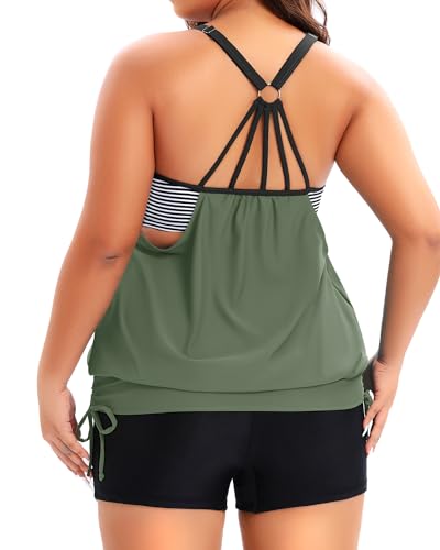 Image of Holipick Plus Size Tankini Swimsuits for Women Two Piece Tummy Control Bathing Suit Blouson Tankini Top with Shorts