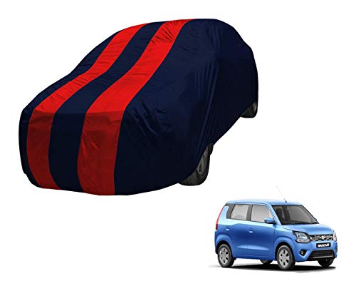 Image of Auto Hub Car Cover Compatible with Maruti WagonR (Model : 2019-Till Date) with Mirror Pocket,Triple Stitched, Weather Proof, WagonR Car Cover- Navy-Red
