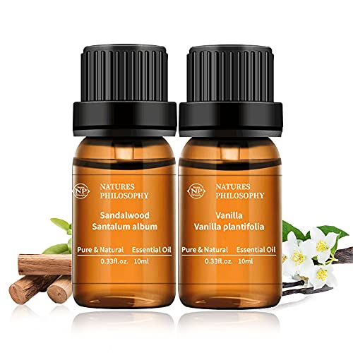 Vanilla & Sandalwood Essential Oil Set 100% Pure And Natural Premium Grade Vanilla Essential Oils For Diffuser & Aromatherapy, Skin, Hair Care #TOP23