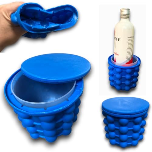 Forma Recipiente De Gelo De Silicone Azul Com Tampa Redonda Mini Balde de Gelo Portátil Sem Pingos D