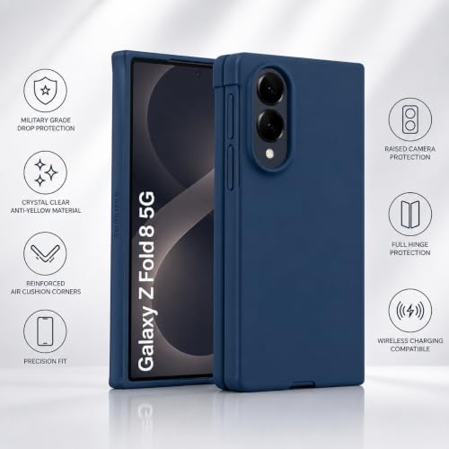 Image of amazon basics Slim Matte Hard PC Back Cover Case for Samsung Galaxy Z Fold 8 with Integrated Hinge Protection and Smooth Anti-Fingerprint Finish (Midnight Blue)