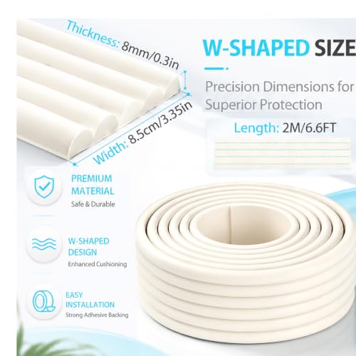 Image of ZOMPAGO Baby Proofing Corner & Edge Protectors, White Foam 0.35 inch Thick x 3.15 inch Wide x 6.56 FT, Self-Adhesive Bumper Strip, Baby Safety Bumpers for Nursery, Kitchen, Fireplace, Table & Furniture