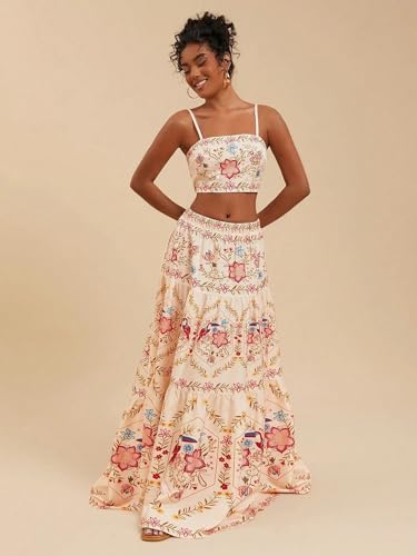 Womens Print Maxi Skirt Outfits Sleeveless Halter Crop Tank Top High Waist Maxi Skirt Beach Vacation Sets3