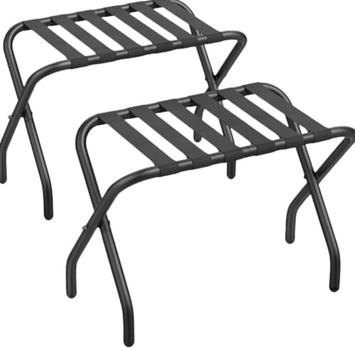 SLLS 折りたたみ式バゲージラック 置き物 ホテル用 カバン置き バッグ台 小物置き 台 クローム ブラック 2個セット アルミフ