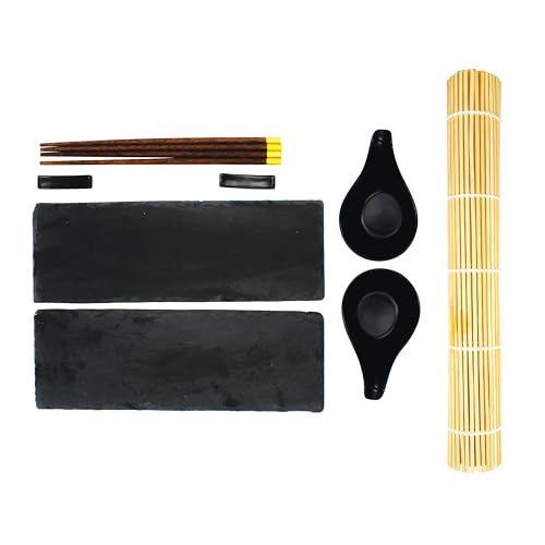 Treat Factory Taste of The Orient Sushi Slate Platter Serving Set & Bamboo Mat