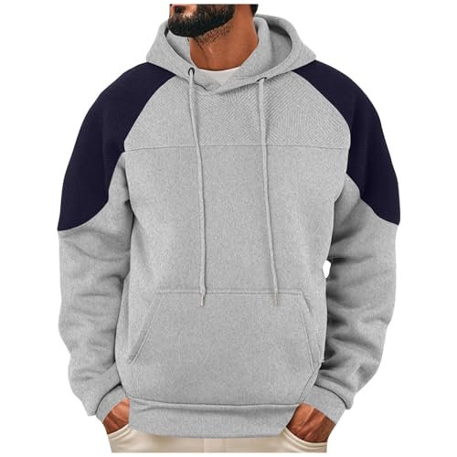 Pullover Hooded for Men Fashion Color Block Fleece Sweatshirt Raglan Sleeve Hoodies with Kangaroo Pocket