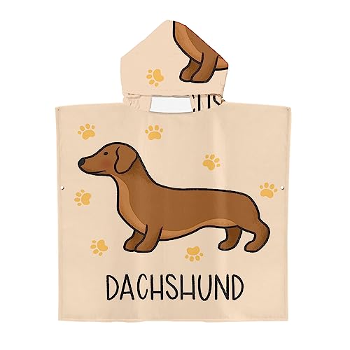 Fansu Toalla de Baño con Capucha para Niños, Toalla Playa Poncho Surf Microfibra Suave Bañera Toalla Absorbente Baño Pareo Piscina para Niñas Niños Infantiles (75 * 65cm,Perro Salchicha)
