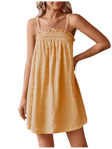 Image of MakeMeChic Women's Babydoll Dress Sleeveless Swing Shirred Mini Dresses | Beach, Summer, Sundress, Ruffle, Casual Dress, Flowy Dress