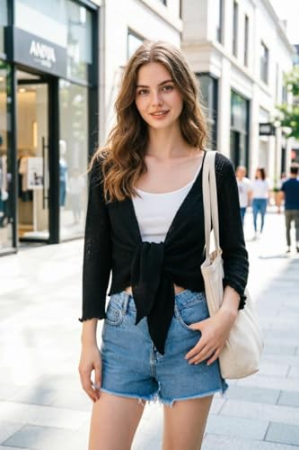Image of Simple&Opulence Women's Bolero Shrugs Sheer Tie Front Mesh Cardigan Long Sleeve Lightweight Summer Sweater for Dresses