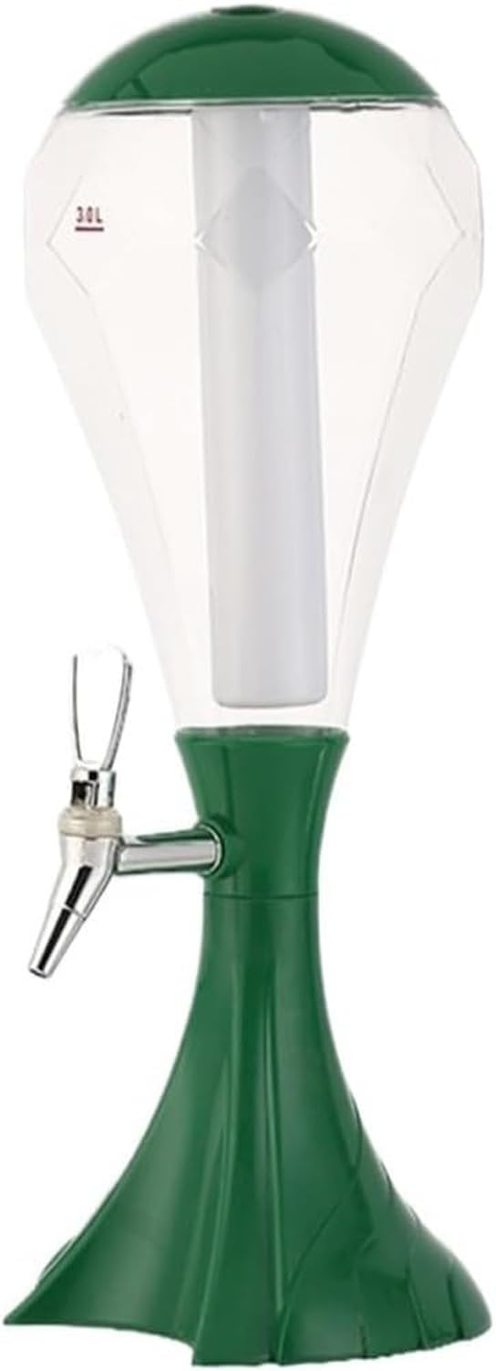 WOMGKDA Drinks Tower Dispenser 3L Beer Juice Server Party with Removable Ice Tube Chilled Water Container, GREEN, 20.5x58cm