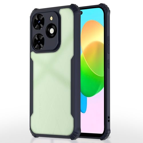Image of Pikkme Tecno Spark 20C Back Cover | Crystal Clear Transparent Back | Ultra Hyrbid | Full Camera Protection | Raised Edge | Bumper Back Case (Blue)