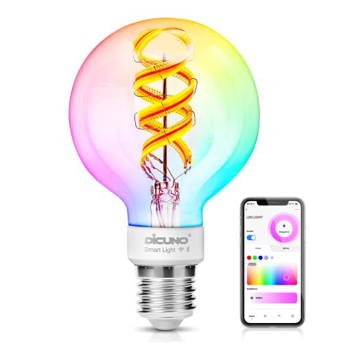 DiCUNO Smart Bulb Filament Giant Globe LED E27, 5W Dimmable Edison Screw E27 Light, 450LM, Squirrel Cage, 2700-6500K