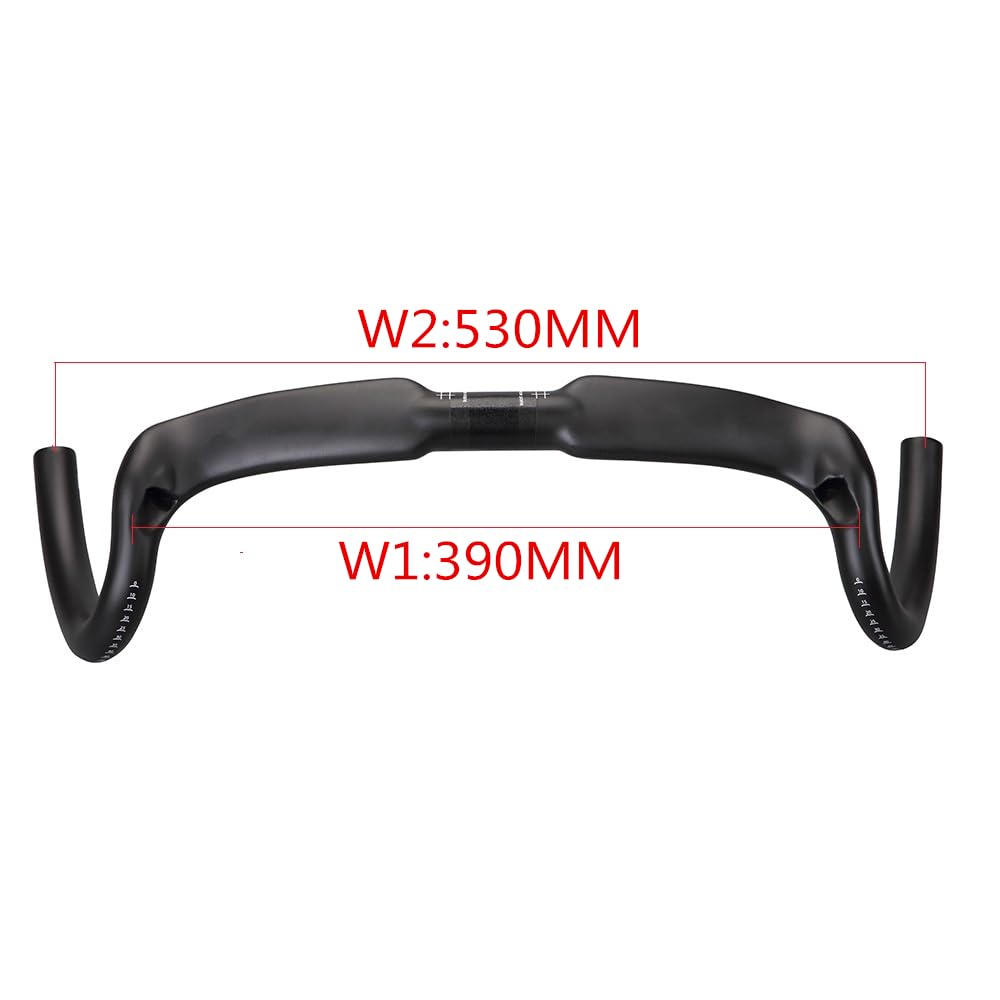 Manillar de carbono for bicicleta de carretera, manillar de bicicleta de carretera de ciclocross con gran llamarada, manillar de fibra de carbono de 370/390/410mm(390MM)
