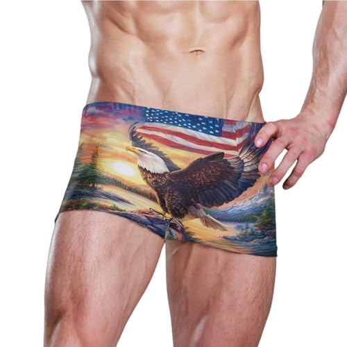 July 4th American Flag Bald Eagle Mens Swim Trunk Swimwear Swim Brief Square Leg Board Short S S04072243