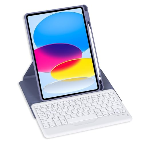 Protection iPad Air 4/5 10.9 pouces violette rotative 360 avec clavier sans fil détachable