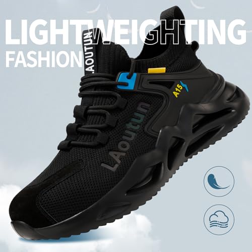 Image of LAoutun Steel Toe Shoes for Men Work Shoes Safety Sneakers Comfortable Lightweight Puncture Proof Slip on Indestructible Construction Work Shoes