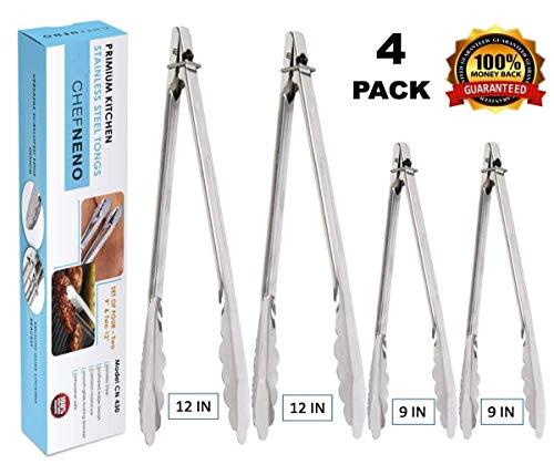 CHEFNENO Kitchen Food Tongs Stainless Steel Utility Metal Tongs 12 Inch and 9