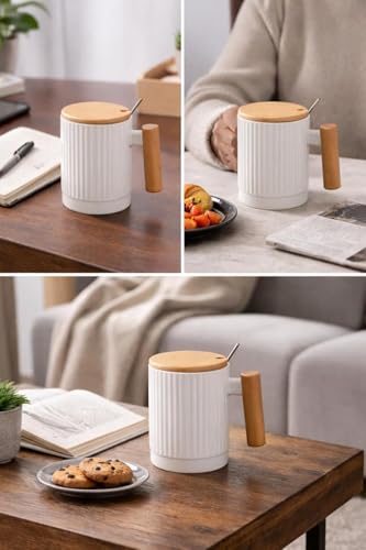 Image of Coffee Mug, Gift for Woman, Birthday Present for Girlfriend, Present for Wife Birthday, Mugs for Present, Holi Gifts, Panda Mug with Lid & Spoon (Fluted White)