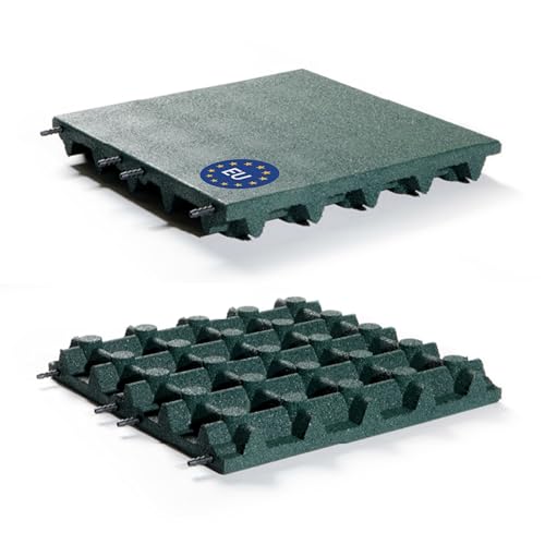 Gartenpirat Fallschutzmatte 50x50 cm Stärke 75 mm grün Gummimatte für öffentliche und Private Spielplätze Spieltürme Bodenschutzmatte rutschfest wetterfest innen außen