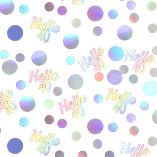 Image of 40th Birthday Confetti for Table Iridescent Birthday Party Decorations for Her Circle Dots Hello 40 Women Forty Years Old Birthday Table Scatters Decor Anniversary Party Supplies 300PC