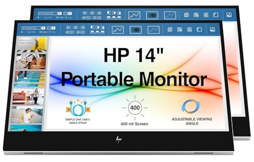 Image of HP E14 G4 14 inch FHD IPS Portable Monitor with Anti-Glare, Flicker Free | 5ms Response Time, 400 nits Brightness, USB-C & Dockztorm USB Port Expander, Silver Color (1B065AA#AC3) 2 Pack