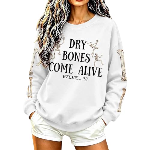 Dry Bones Come Alive Sweatshirt Women Halloween Skeleton Crewneck Pullover - image 2