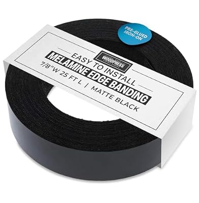 7/8 Inches (22mm) Mat Black Melamine Edge Banding, Pre-Glued Veneer Tape - 25 Foot (7.5 Meter) Roll - Iron-On for Easy DIY Application - Will Cover The Edge of a Standard MDF Panel