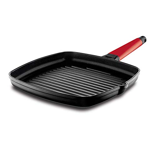 Grill 22 cm CASTEY avec manche rouge isolant et surface rainurée