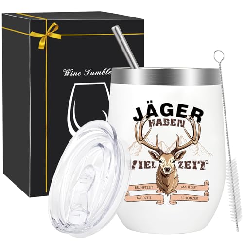 Cadeaux de Noël pour chasseurs, cadeaux de chasse pour femmes et hommes, tasse de cerf avec chasseur qui ont beaucoup de temps, tasse à vin en acier inoxydable de 300 ml, tasse isotherme avec paille