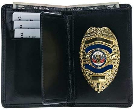 Law Enforcement Badge Wallet, All Leather, Fits Any Shape Badge with Pin Back, Black Croc Leather3