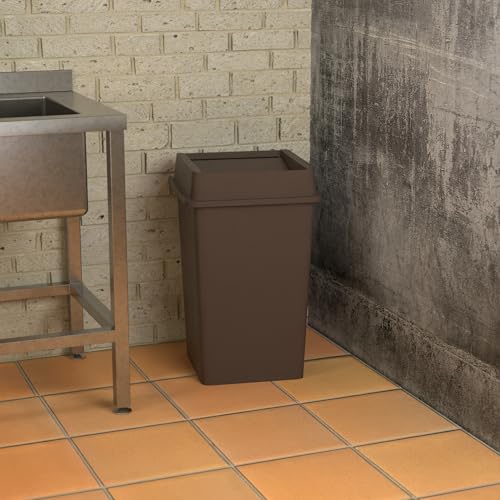 Image of Square Commercial Trash Can (Trash Can with Lid, Brown, 35 Gallon)