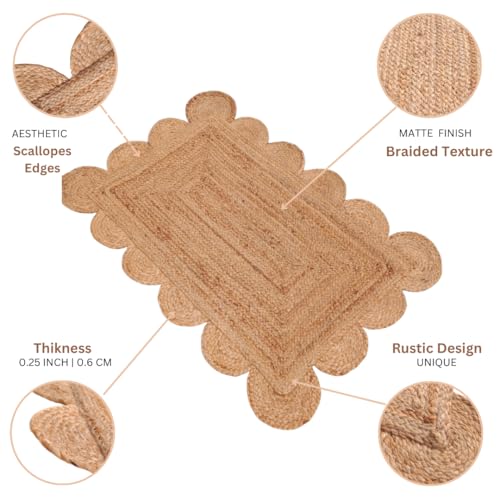 Tapete de yute natural 2x3 pies rectangular miniatura 3