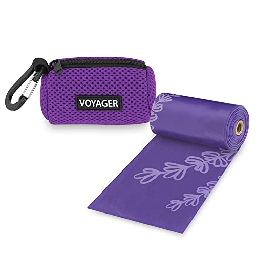 Image of Best Pet Supplies Dog Poop Bag Holder Leash Attachment with Reusable Dispenser for Travel, Walking, Park, and Outdoor Use, Durable with Clip-On - Purple, Mesh Dispenser w /15 Bags