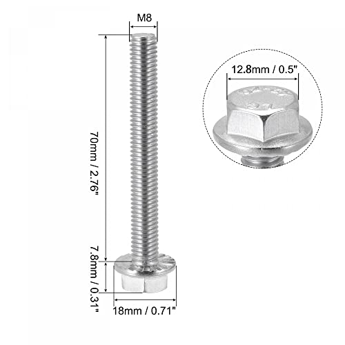 Image of uxcell M8x70mm Hex Serrated Flange Bolts Screws Metric Thread 304 Stainless Steel 5pcs
