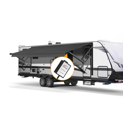 RVeaves Black Intelligent RV Power Awning Frame and Fabric Assemblies Full Set for RV,5th Wheel,Travel Trailers,Motorhome Trailer Awning for Home or Camper (21Feet, Black Solid)