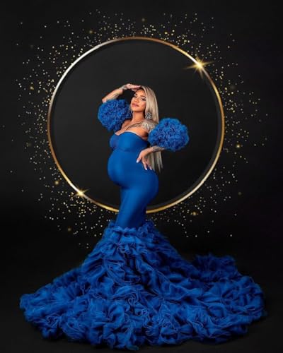 Tulle Mermaid Maternity Dresses Puffy Sleeve Baby Shower Dress Sweetheart Pregnancy Gowns for Photoshoot4