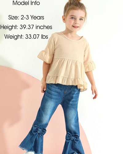 Kucnuzki Toddler Baby Girls Clothes Long Sleeve Shirt Top Flare Denim Jeans Cute Outfit Baby Girl Fall Winter Clothes2