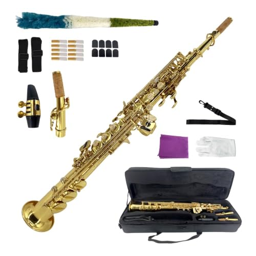 Image of Soprano Saxophone Straight Bb B Flat Brass Straight Soprano Saxophone with Case, Mouthpiece,Reeds & Accessories Brass Woodwind Instrument for Beginners,Adults & Advanced Players