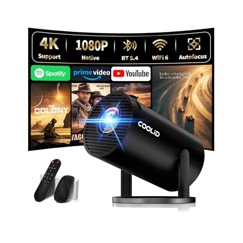 Mini Beamer 4K Full HD 1080P Mit 5G WiFi 6 und Bluetooth 5.4 2026 Neuer Tragbarer Projektor mit Automatische Trapezialkorrektur 270 ° Drehung Tv Stick/USB/Laptop/PC,mit Maus und Fernbedienung Schwarz
