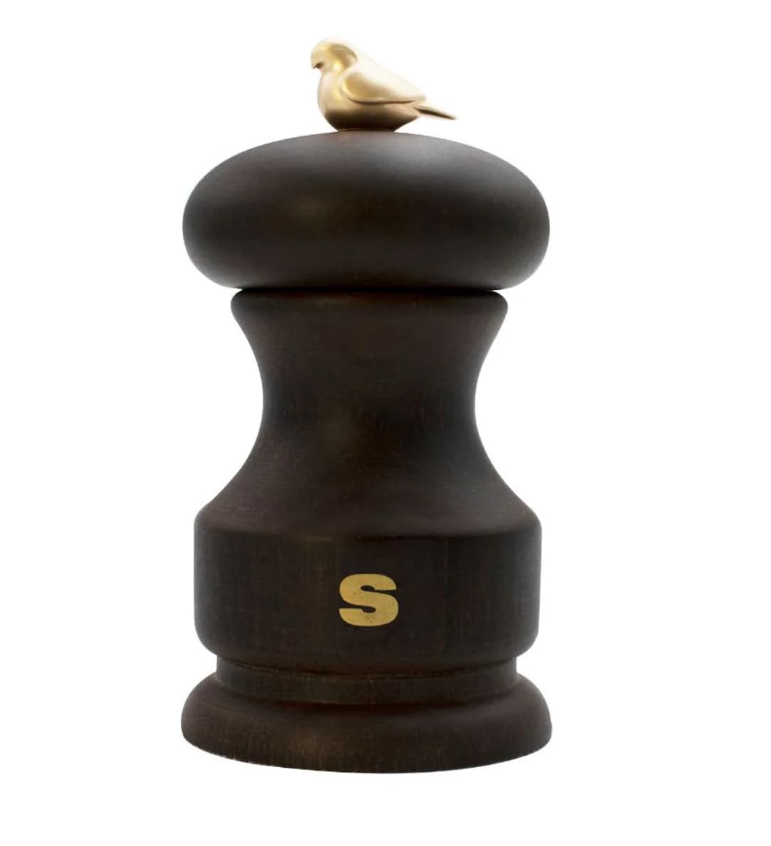 Moulin à sel mécanique en hêtre teinté noyer Bisetti Bird de 11 cm