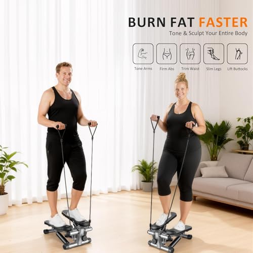 Image of Stair Stepper with Resistance Bands for Home Exercise, Mini Stepper Machine for Indoor Fitness, Portable Home Gym Stepper for Full Body Workout, 300LBS Capacity