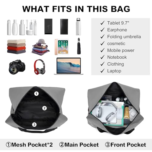 Kono Travel Duffel Bag 48L Large Carry-on Bag Sports Tote Gym Bag Weekender Overnight Bags for Men Women 21.65"x13.78"x9.84" Gray4