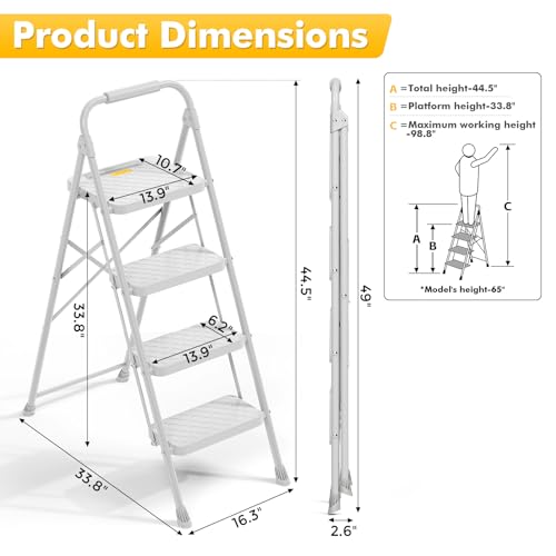 KINGRACK 4 Step Ladder, Folding Step Stool with Safety Lock & Sturdy Anti-Slip Pedals, Pass 800lbs Load Testing, Lightweight, Portable Steel Ladder with Handrails for Home, Kitchen, Garage, Office — view 6